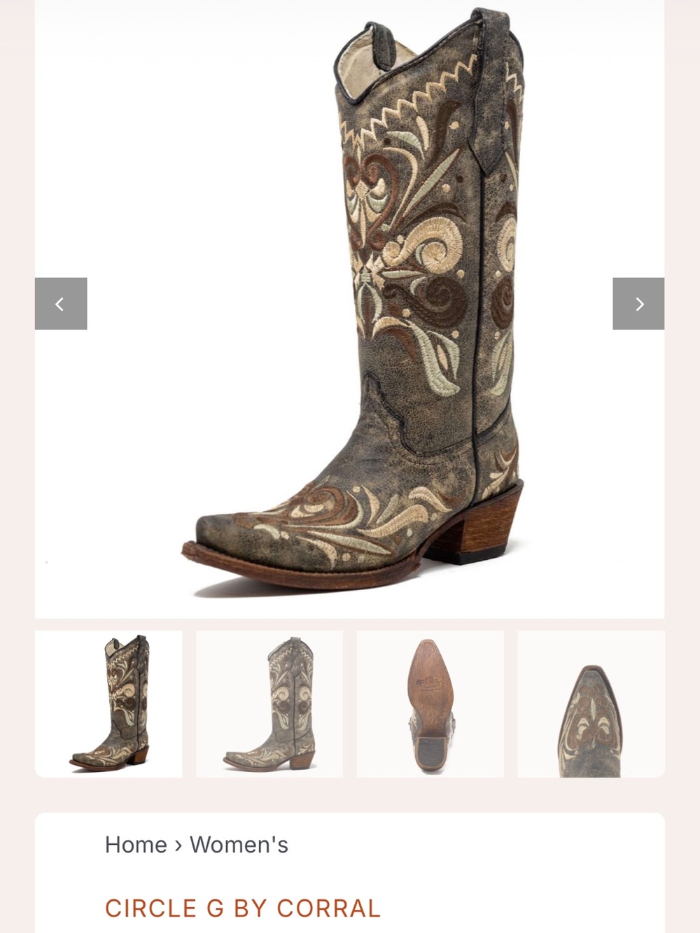 Circle G Brown and Cream Embroidered Western Heeled Boot